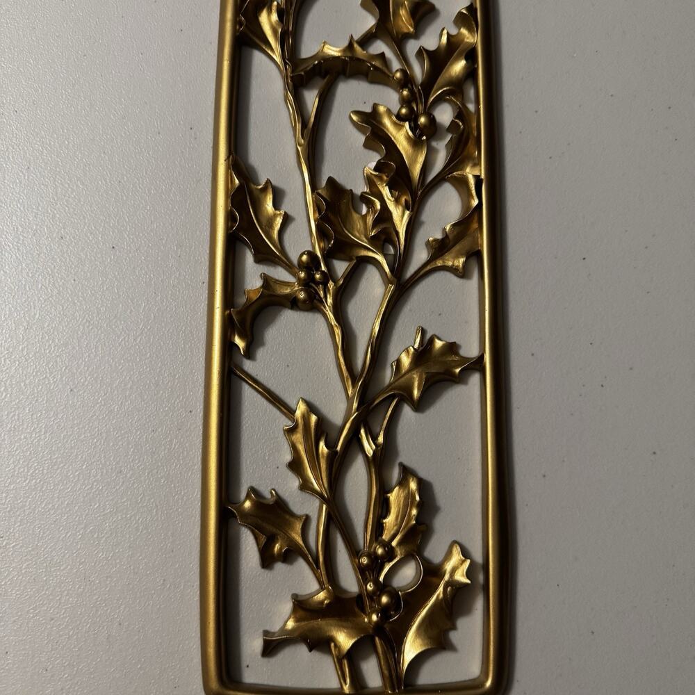 Vintage Christmas Dart Gold Holly Berries Wall Panel 1954 MCM Hollywood Regency - Picture 4 of 14